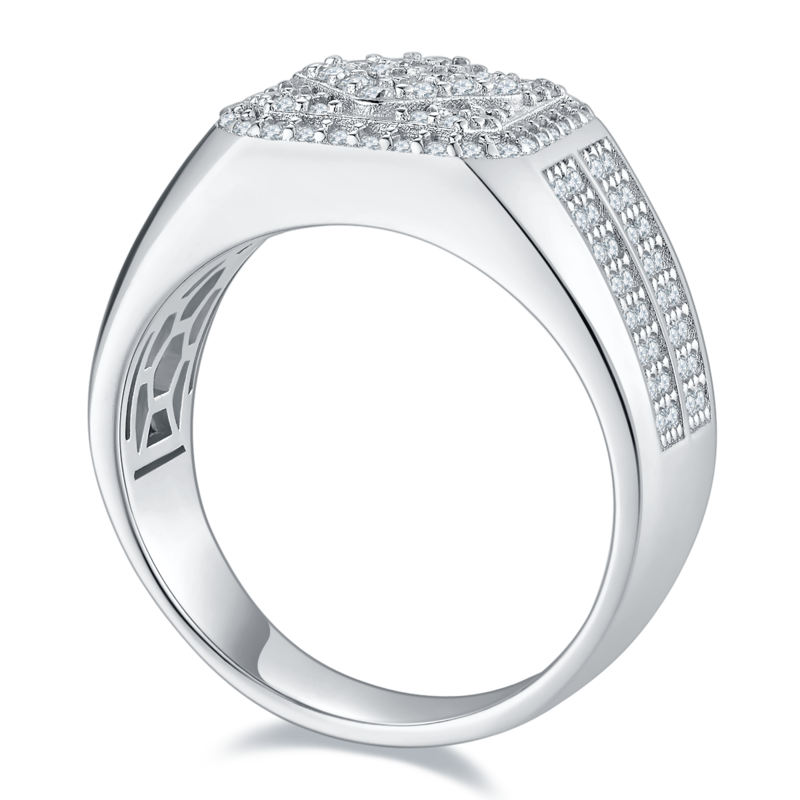 R6473豪镶S925银镀白金MoissaniteMen's Ring厘石D级1.0ct